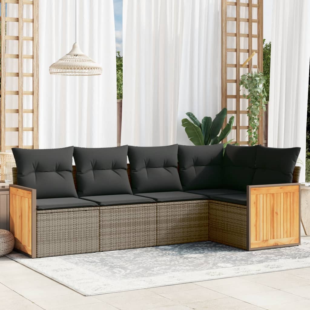 5-delige Loungeset met kussens poly rattan grijs is nu te koop bij PeponiXL, paradijselijk wonen!