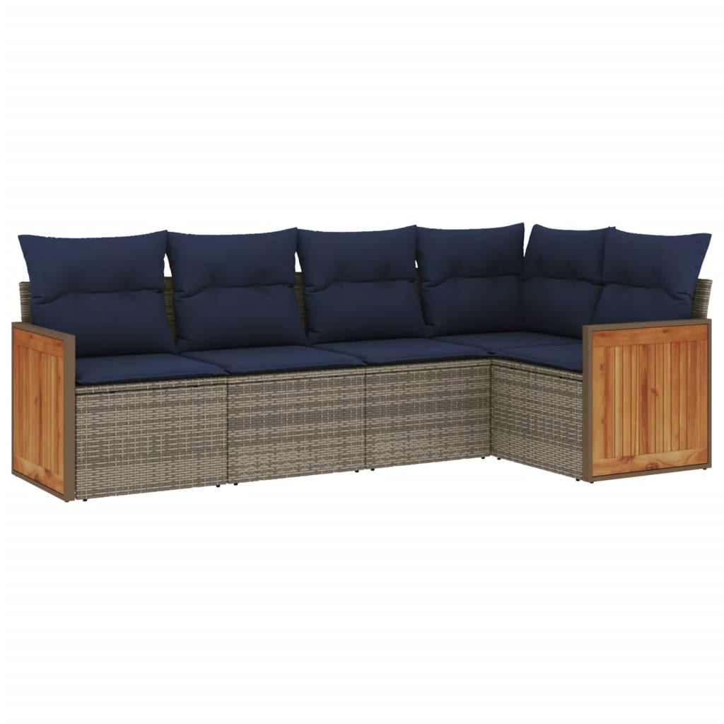 5-delige tuinbankset met kussens, grijs polyrotan is nu te koop bij PeponiXL, paradijselijk wonen!