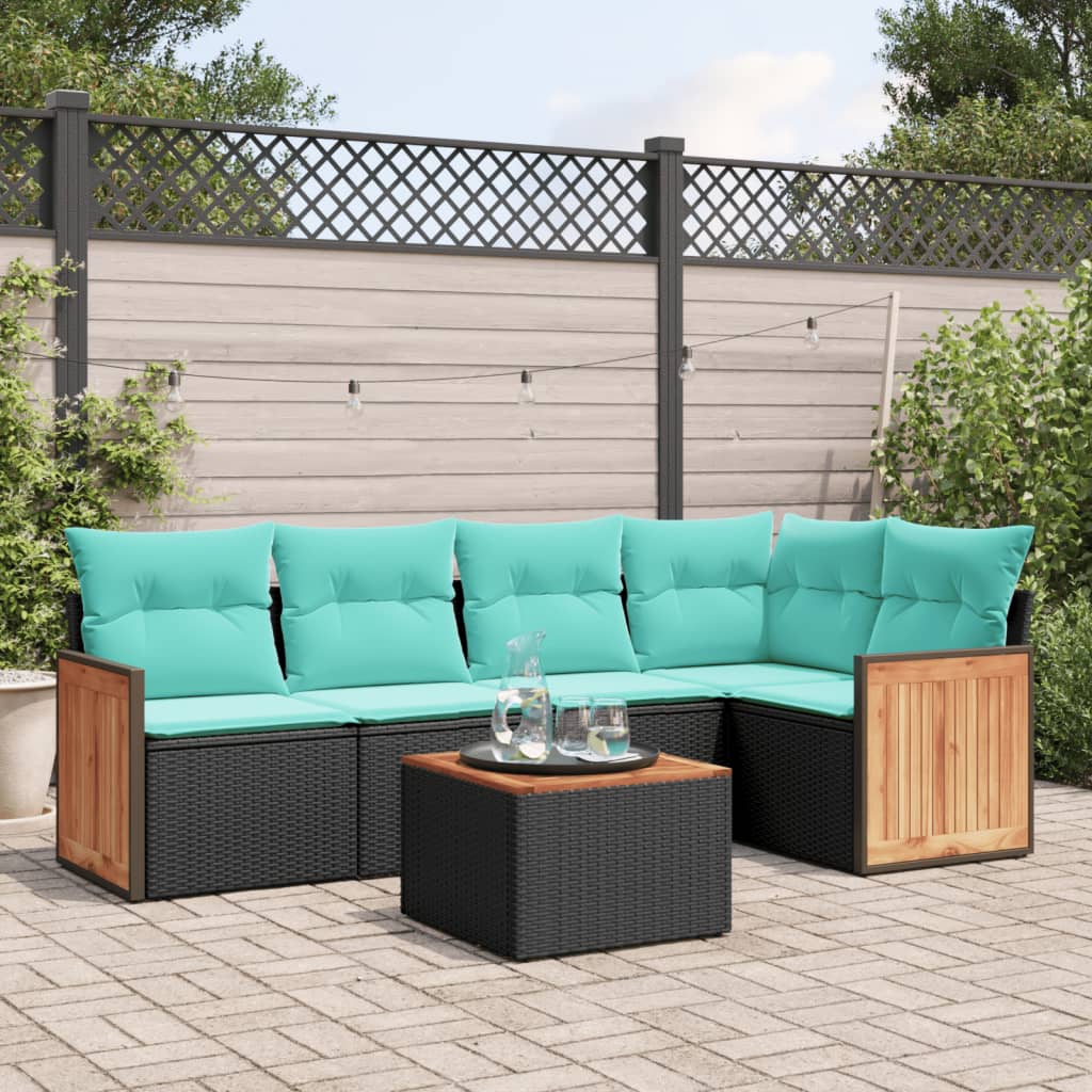6-delige tuinbankset met kussens van zwart polyrotan is nu te koop bij PeponiXL, paradijselijk wonen!