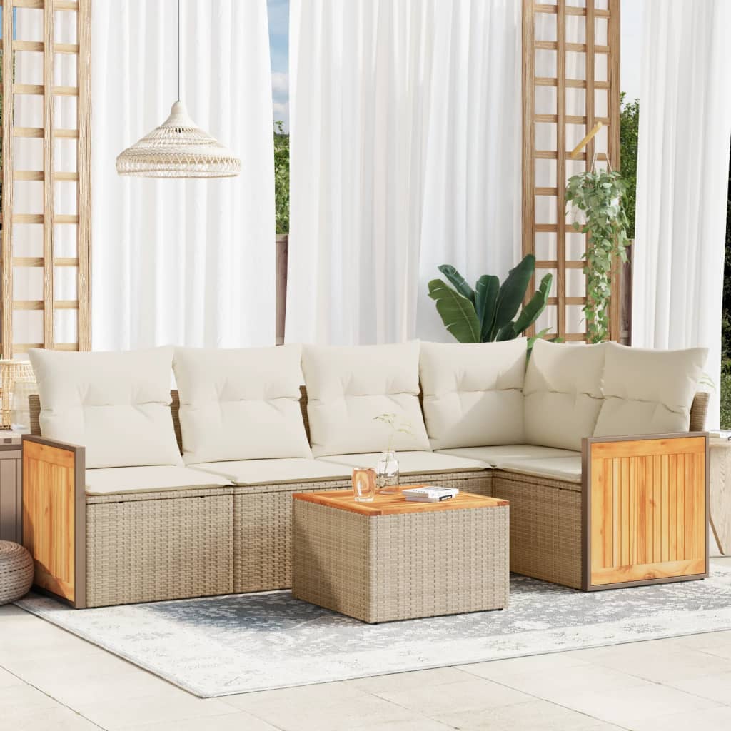 6-delige Loungeset met kussens poly rattan beige is nu te koop bij PeponiXL, paradijselijk wonen!