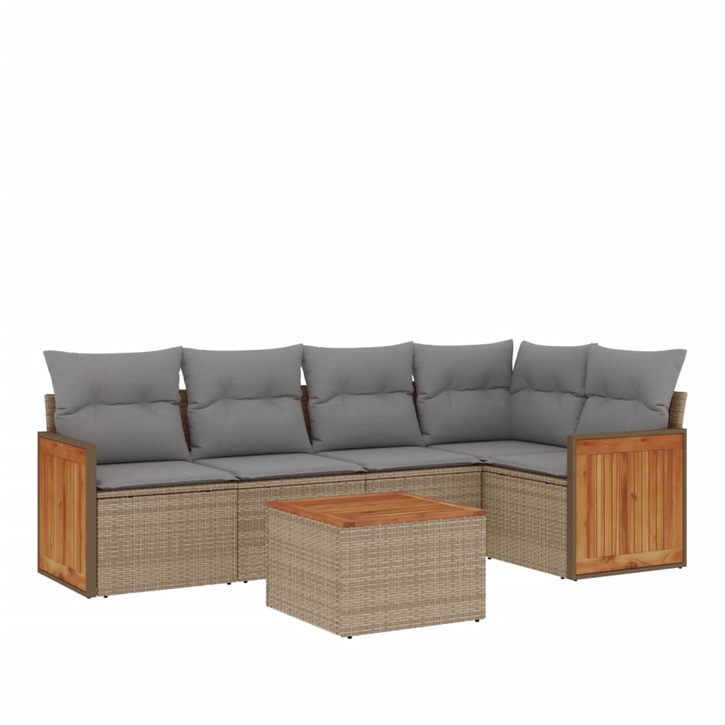 6-delige Loungeset met kussens poly rattan beige is nu te koop bij PeponiXL, paradijselijk wonen!