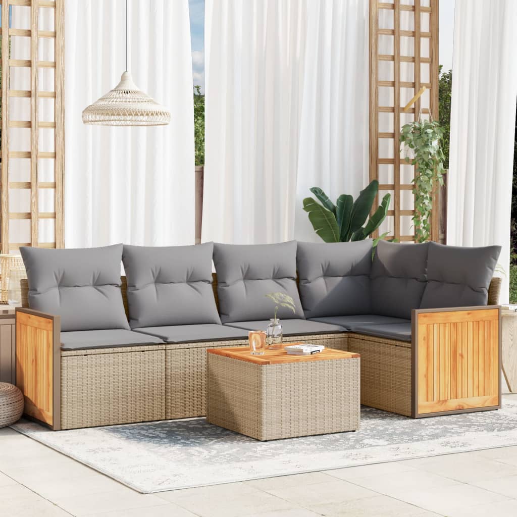 6-delige Loungeset met kussens poly rattan beige is nu te koop bij PeponiXL, paradijselijk wonen!