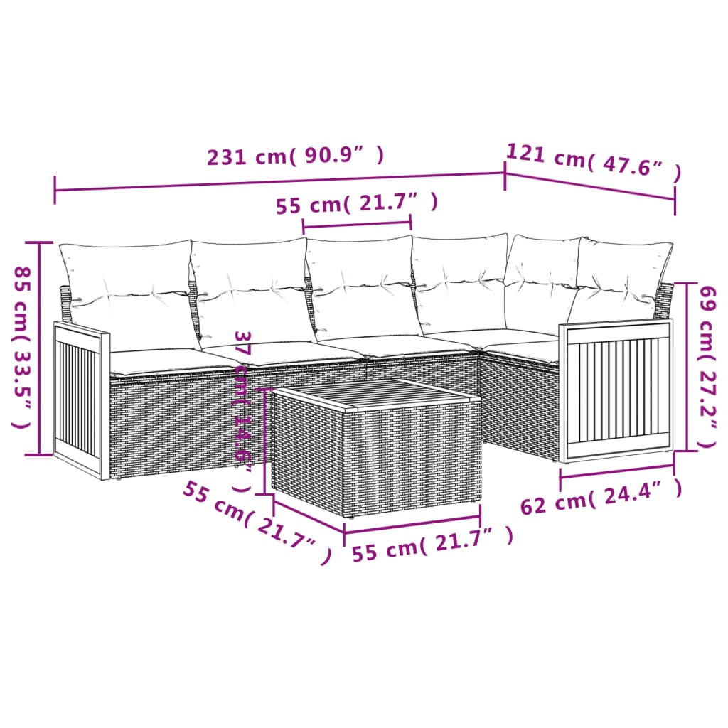6-delige Loungeset met kussens poly rattan grijs is nu te koop bij PeponiXL, paradijselijk wonen!
