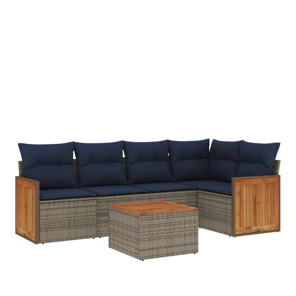 6-delige tuinbankset met kussens, grijs polyrotan is nu te koop bij PeponiXL, paradijselijk wonen!