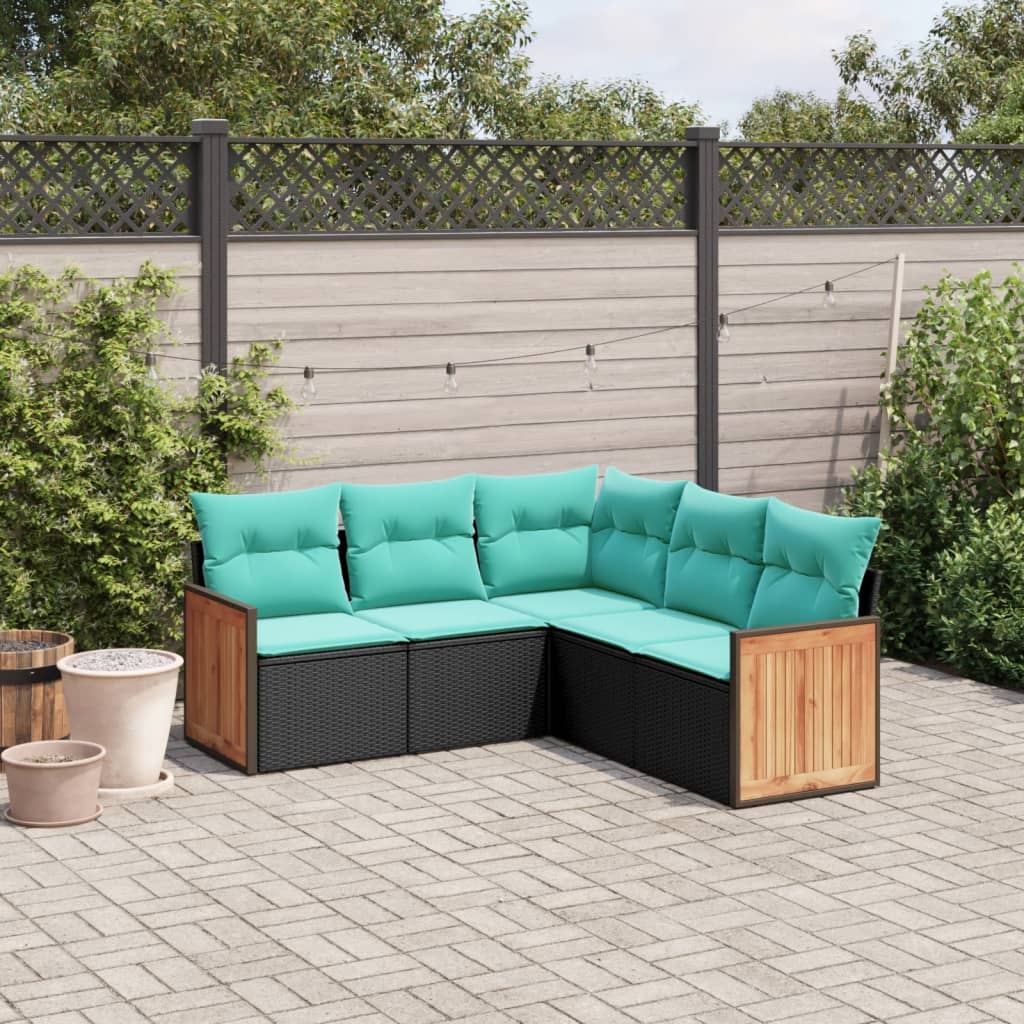 5-delige tuinbankset met kussens van zwart polyrotan is nu te koop bij PeponiXL, paradijselijk wonen!