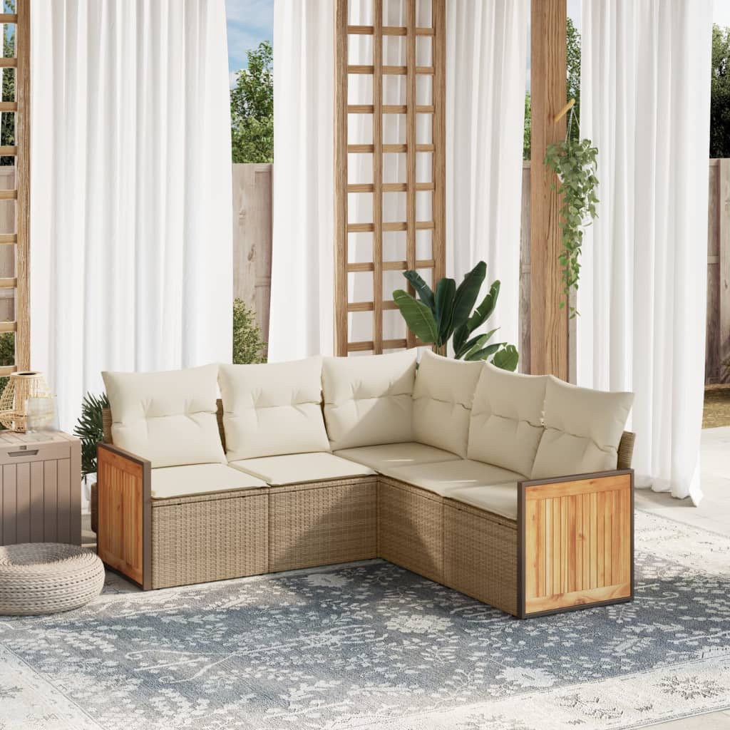 5-delige Loungeset met kussens poly rattan beige is nu te koop bij PeponiXL, paradijselijk wonen!