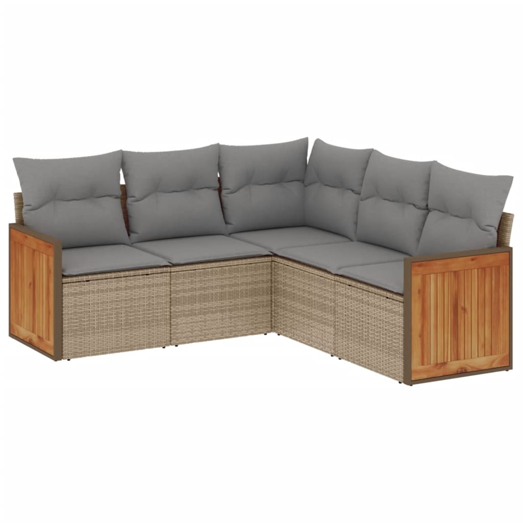 5-delige Loungeset met kussens poly rattan beige is nu te koop bij PeponiXL, paradijselijk wonen!