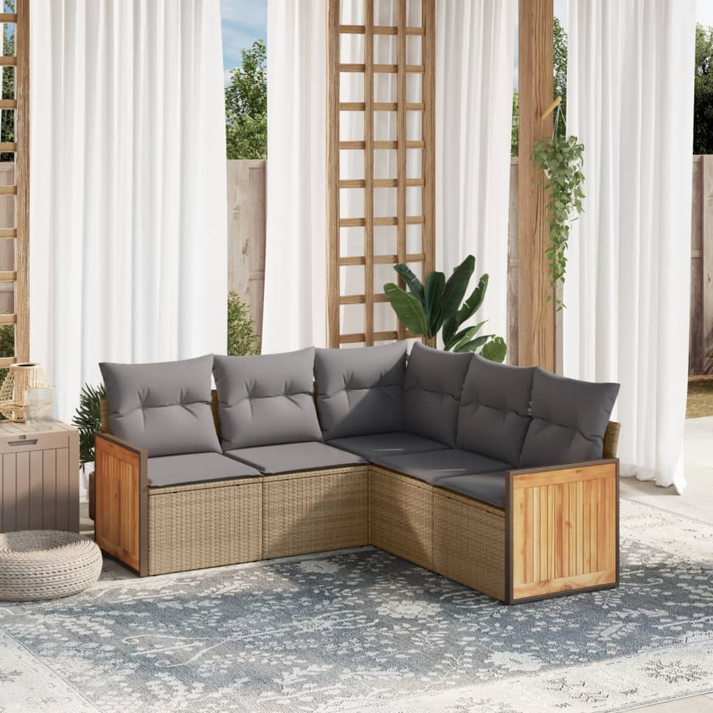 5-delige Loungeset met kussens poly rattan beige is nu te koop bij PeponiXL, paradijselijk wonen!