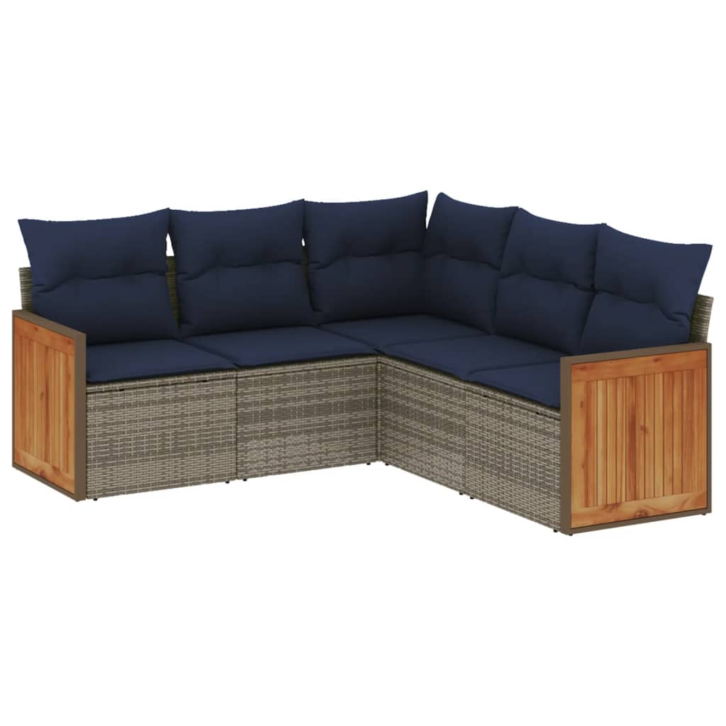 5-delige tuinbankset met kussens, grijs polyrotan is nu te koop bij PeponiXL, paradijselijk wonen!