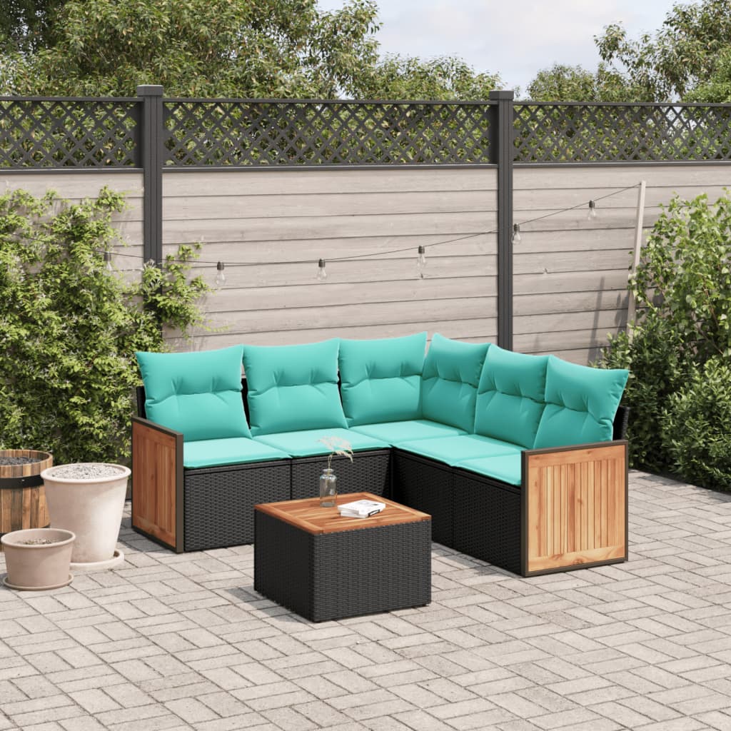 6-delige tuinbankset met kussens van zwart polyrotan is nu te koop bij PeponiXL, paradijselijk wonen!