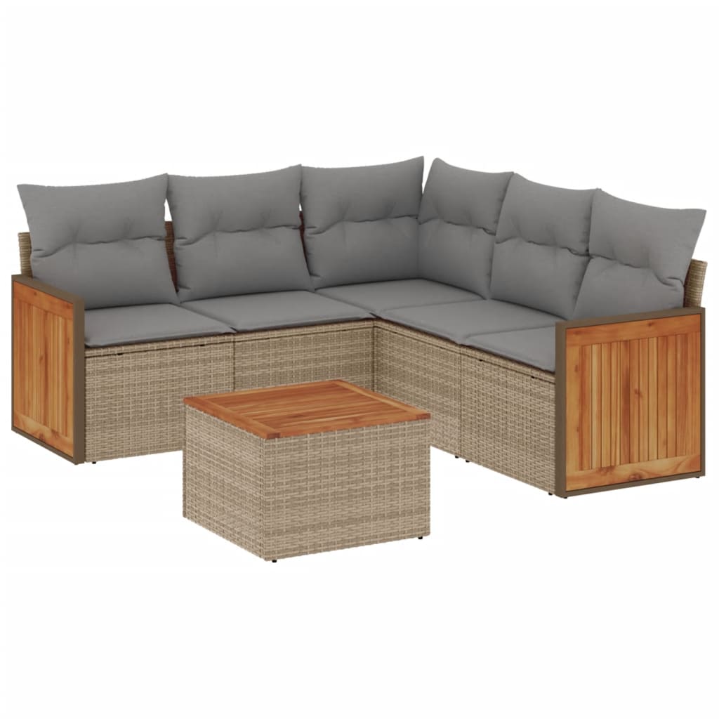 6-delige Loungeset met kussens poly rattan beige is nu te koop bij PeponiXL, paradijselijk wonen!