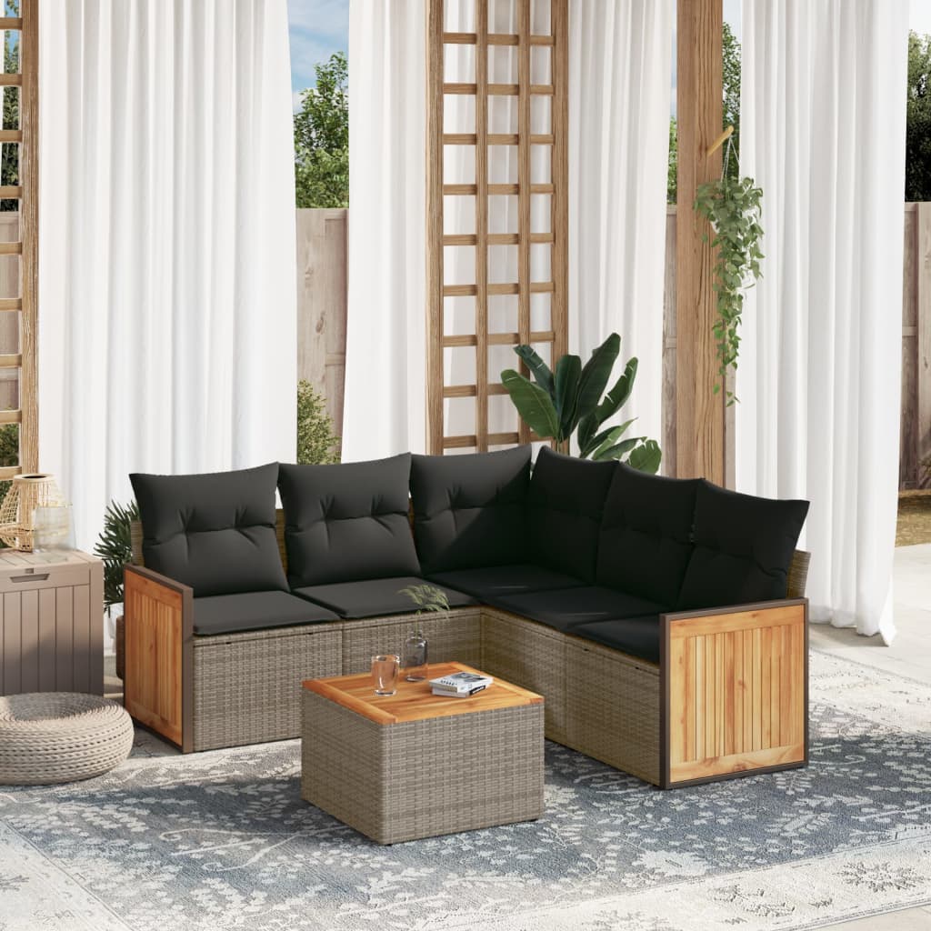 6-delige Loungeset met kussens poly rattan grijs is nu te koop bij PeponiXL, paradijselijk wonen!