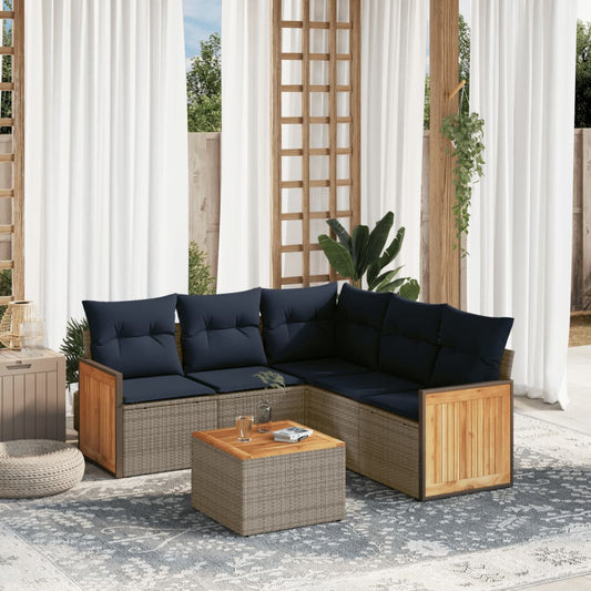 6-delige tuinbankset met kussens, grijs polyrotan is nu te koop bij PeponiXL, paradijselijk wonen!