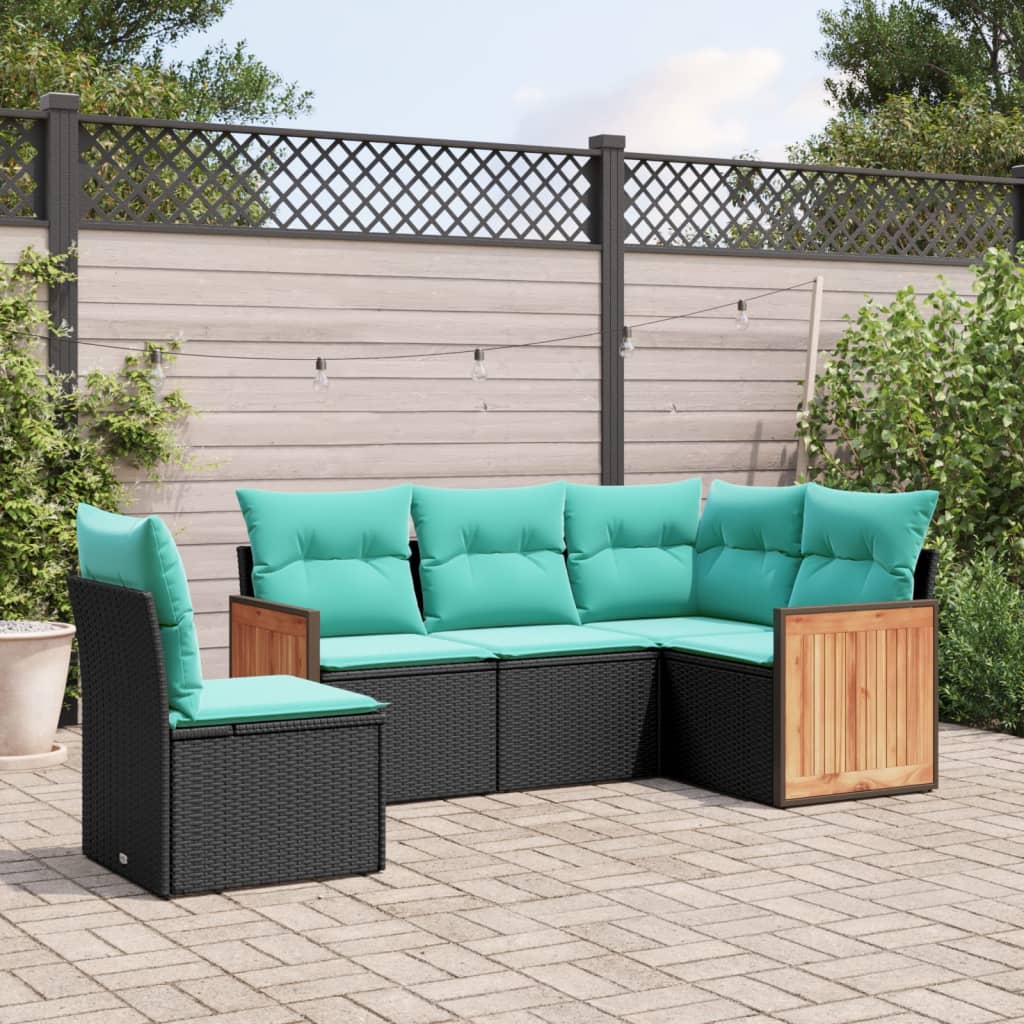 5-delige tuinbankset met kussens van zwart polyrotan is nu te koop bij PeponiXL, paradijselijk wonen!