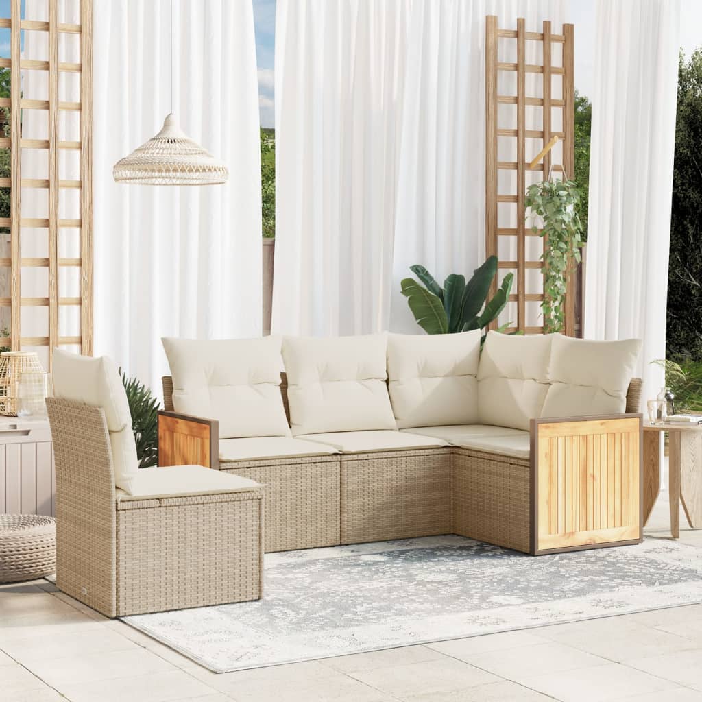 5-delige Loungeset met kussens poly rattan beige is nu te koop bij PeponiXL, paradijselijk wonen!