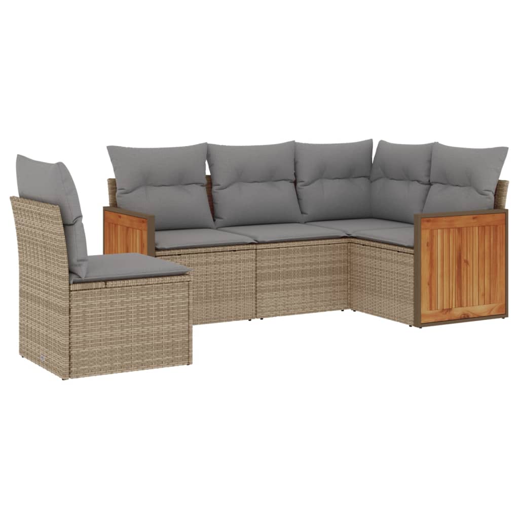 5-delige Loungeset met kussens poly rattan beige is nu te koop bij PeponiXL, paradijselijk wonen!