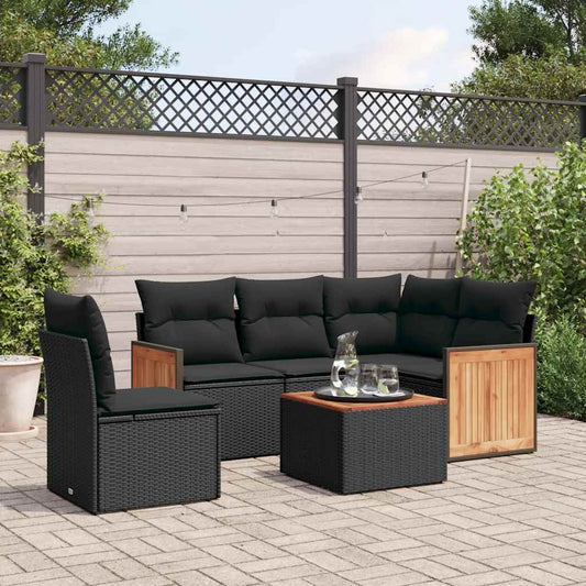 6-delige Loungeset met kussens poly rattan zwart is nu te koop bij PeponiXL, paradijselijk wonen!