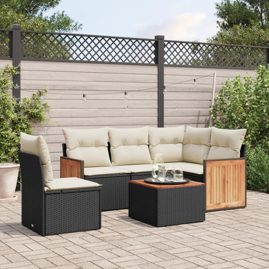 6-delige Loungeset met kussens poly rattan zwart is nu te koop bij PeponiXL, paradijselijk wonen!