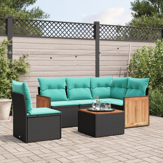 6-delige tuinbankset met kussens van zwart polyrotan is nu te koop bij PeponiXL, paradijselijk wonen!