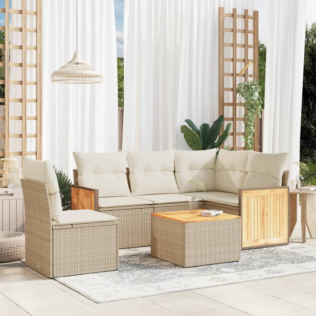 6-delige Loungeset met kussens poly rattan beige is nu te koop bij PeponiXL, paradijselijk wonen!