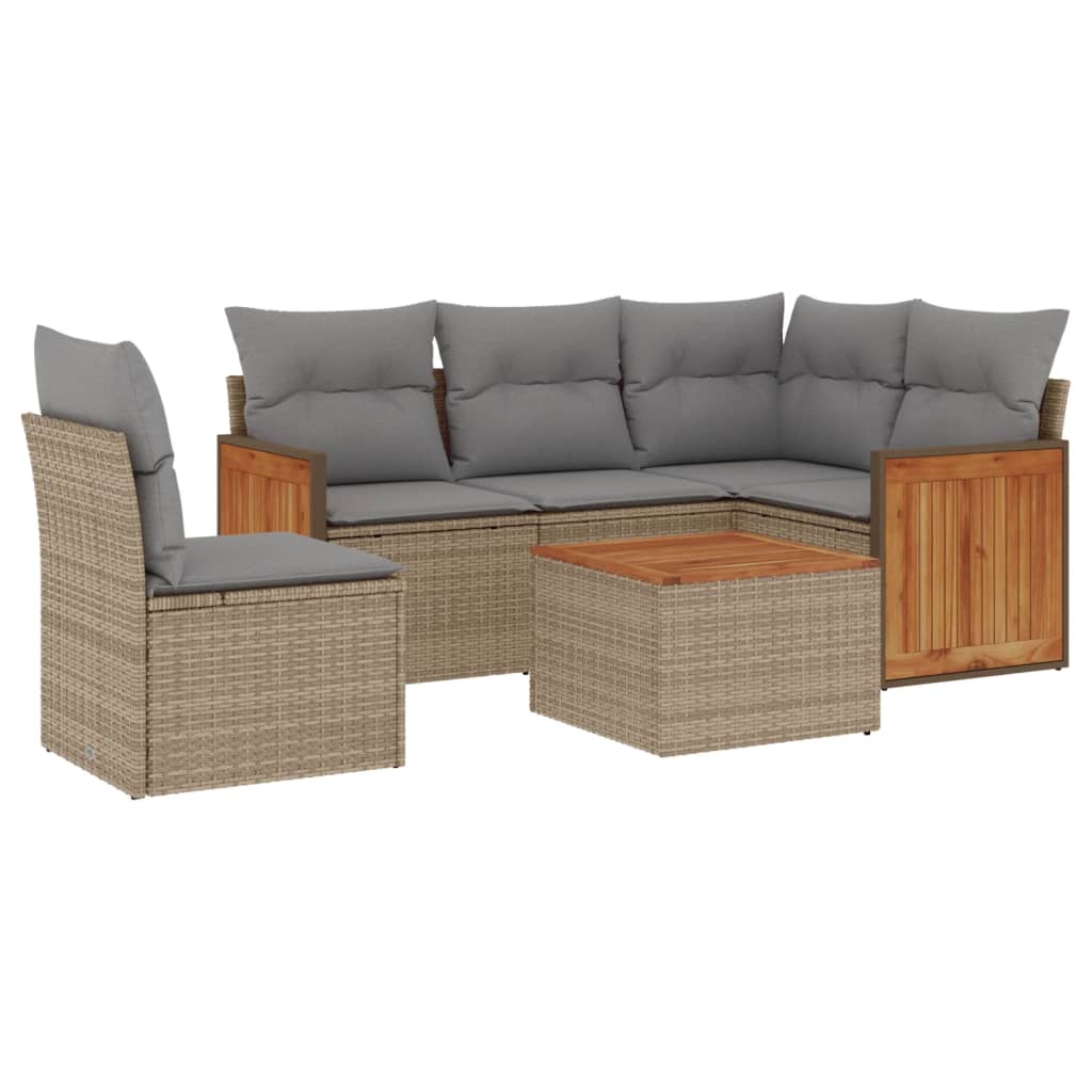 6-delige Loungeset met kussens poly rattan beige is nu te koop bij PeponiXL, paradijselijk wonen!