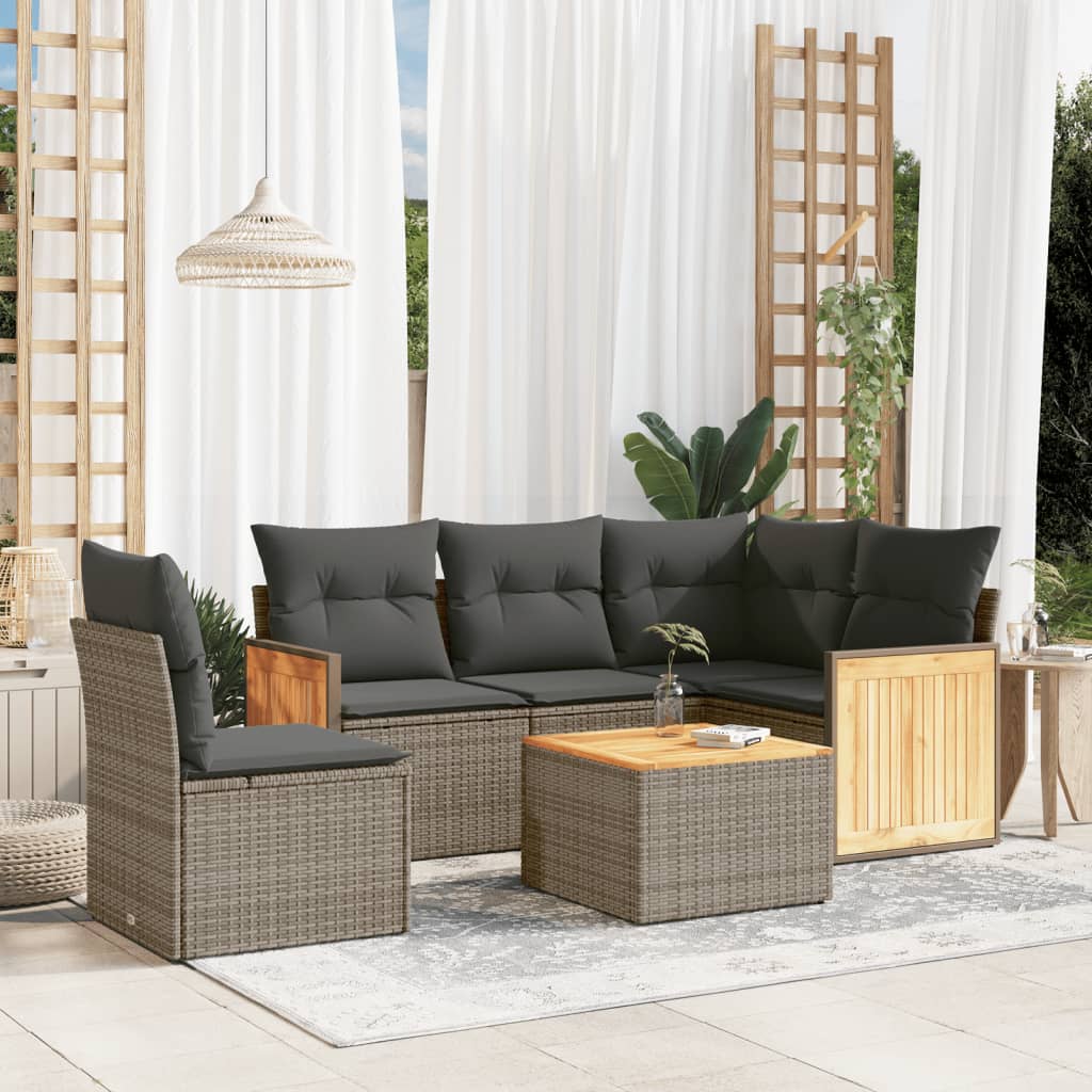 6-delige Loungeset met kussens poly rattan grijs is nu te koop bij PeponiXL, paradijselijk wonen!