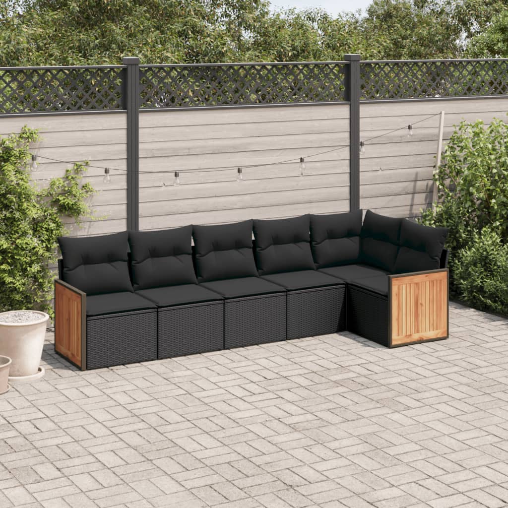 6-delige Loungeset met kussens poly rattan zwart is nu te koop bij PeponiXL, paradijselijk wonen!