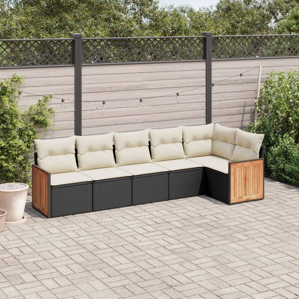 6-delige Loungeset met kussens poly rattan zwart is nu te koop bij PeponiXL, paradijselijk wonen!