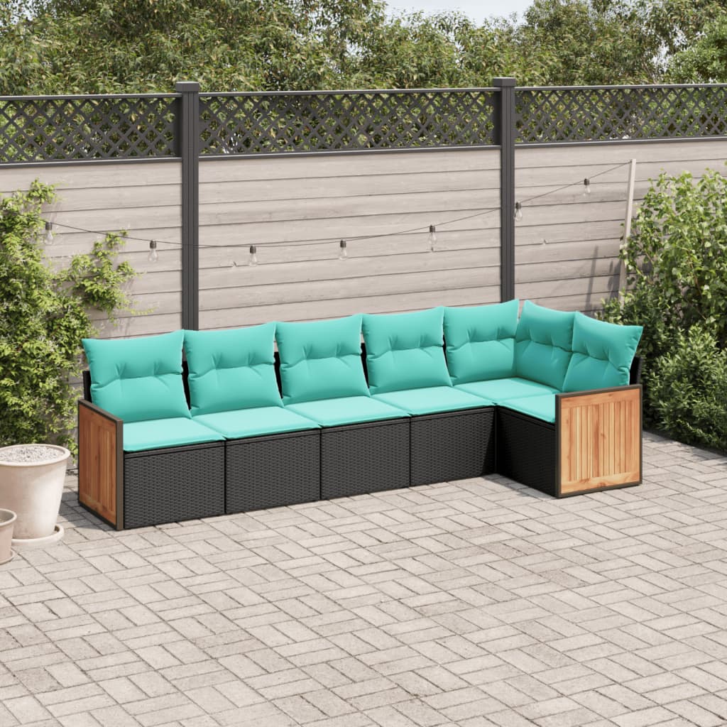 6-delige tuinbankset met kussens van zwart polyrotan is nu te koop bij PeponiXL, paradijselijk wonen!
