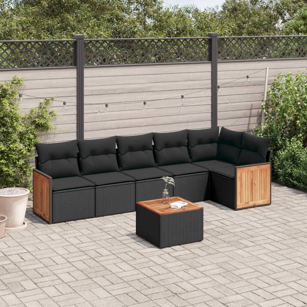 7-delige Loungeset met kussens poly rattan zwart is nu te koop bij PeponiXL, paradijselijk wonen!