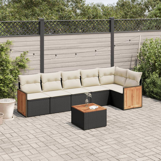 7-delige Loungeset met kussens poly rattan zwart is nu te koop bij PeponiXL, paradijselijk wonen!