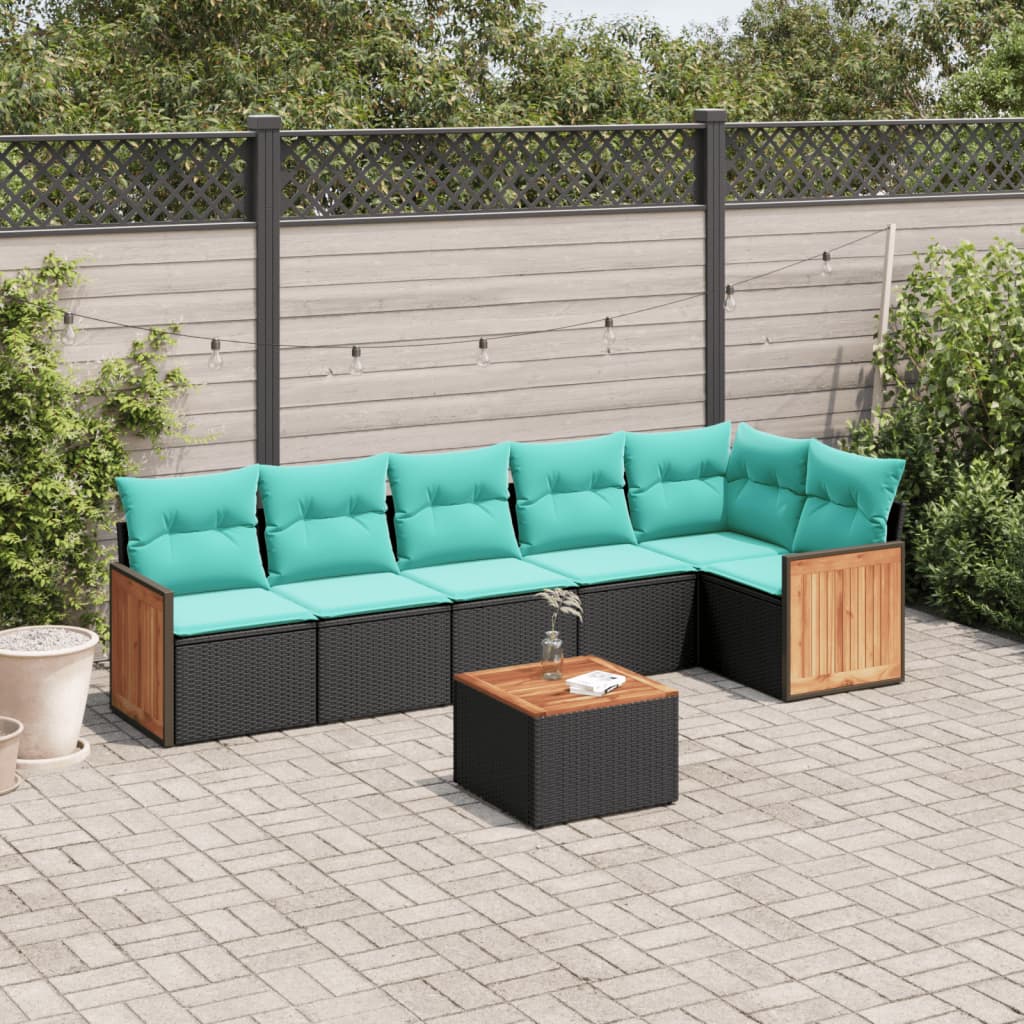 7-delige tuinbankset met kussens van zwart polyrotan is nu te koop bij PeponiXL, paradijselijk wonen!