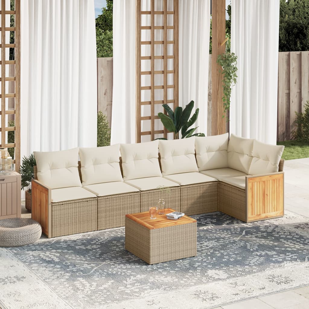 7-delige Loungeset met kussens poly rattan beige is nu te koop bij PeponiXL, paradijselijk wonen!