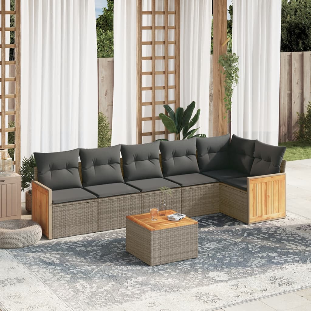 7-delige Loungeset met kussens poly rattan grijs is nu te koop bij PeponiXL, paradijselijk wonen!