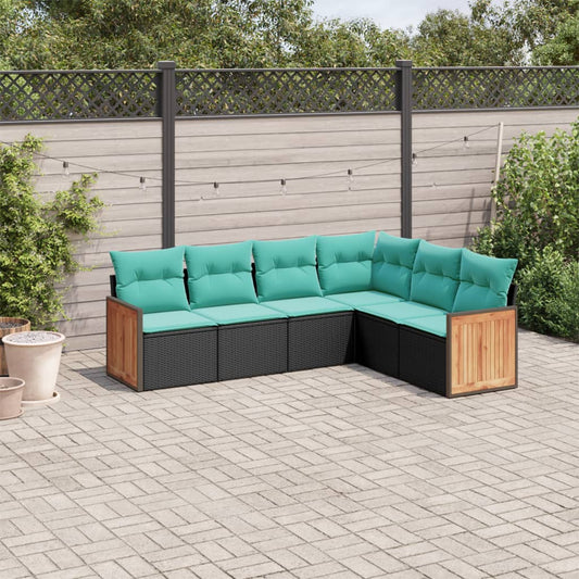 6-delige tuinbankset met kussens van zwart polyrotan is nu te koop bij PeponiXL, paradijselijk wonen!