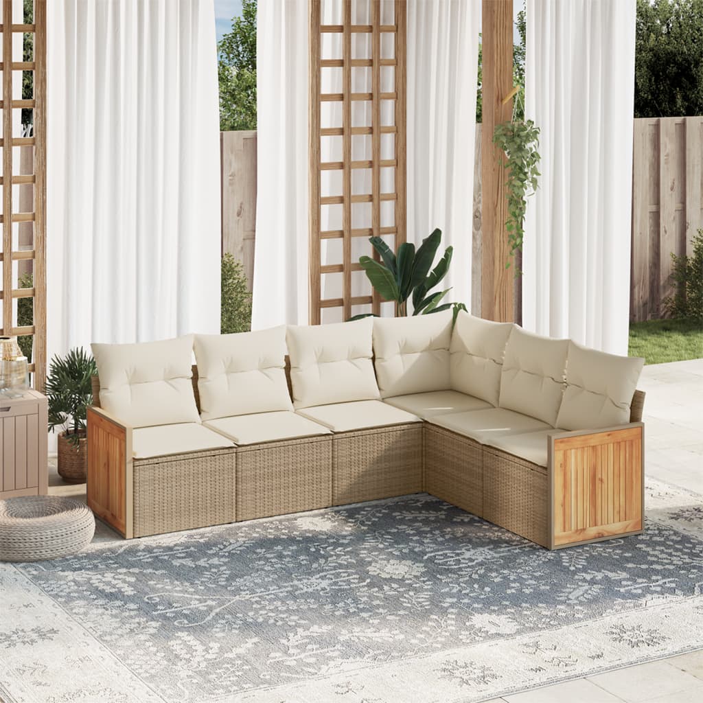 6-delige Loungeset met kussens poly rattan beige is nu te koop bij PeponiXL, paradijselijk wonen!