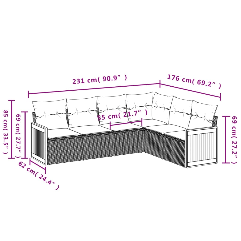 6-delige Loungeset met kussens poly rattan beige is nu te koop bij PeponiXL, paradijselijk wonen!