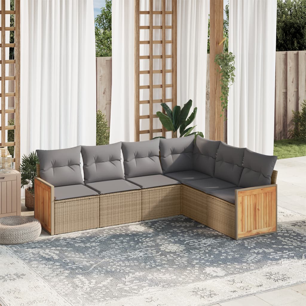 6-delige Loungeset met kussens poly rattan beige is nu te koop bij PeponiXL, paradijselijk wonen!