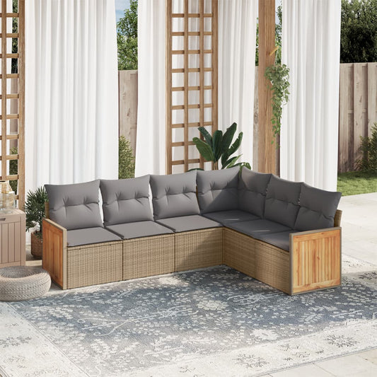 6-delige Loungeset met kussens poly rattan beige is nu te koop bij PeponiXL, paradijselijk wonen!