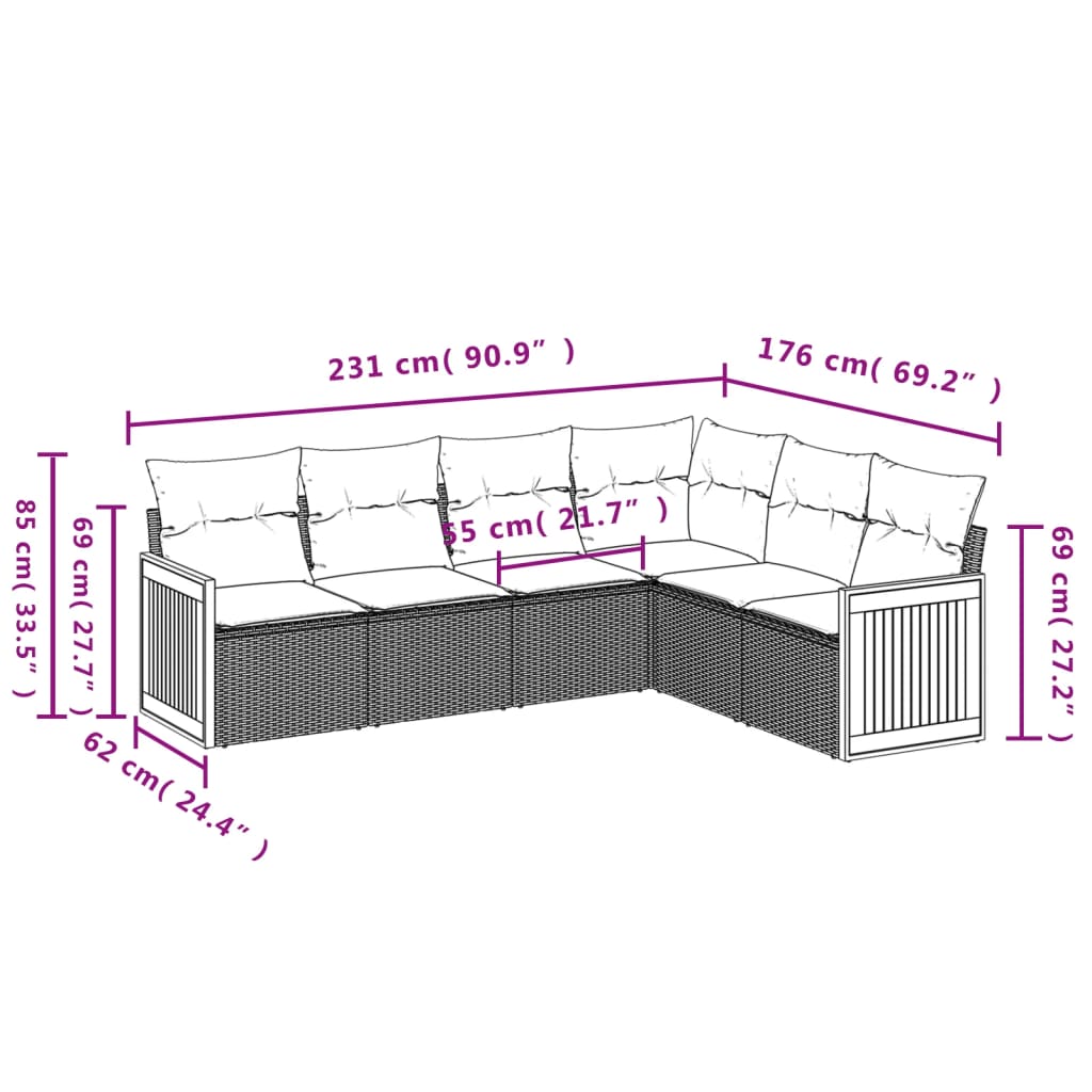6-delige Loungeset met kussens poly rattan grijs is nu te koop bij PeponiXL, paradijselijk wonen!