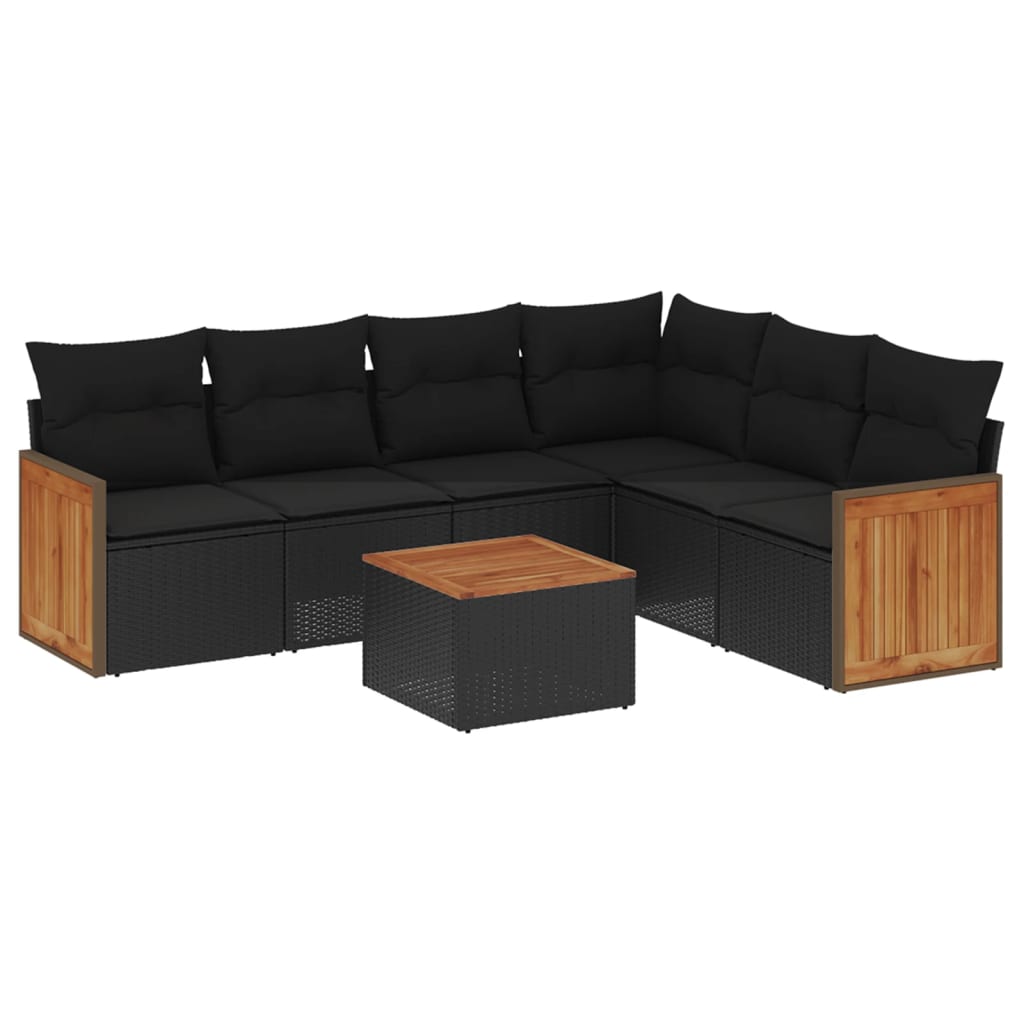 7-delige Loungeset met kussens poly rattan zwart is nu te koop bij PeponiXL, paradijselijk wonen!