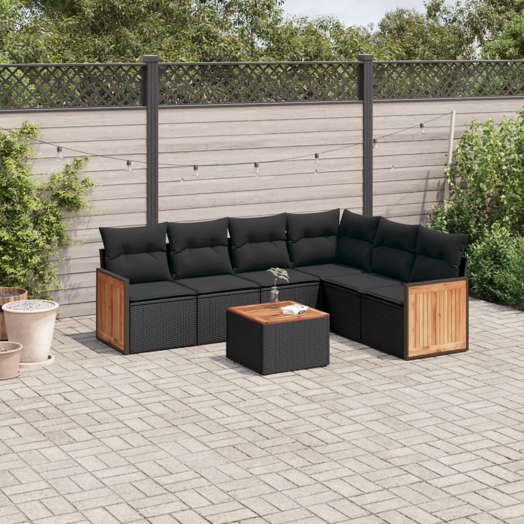 7-delige Loungeset met kussens poly rattan zwart is nu te koop bij PeponiXL, paradijselijk wonen!