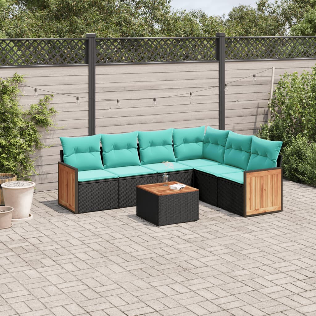 7-delige tuinbankset met kussens van zwart polyrotan is nu te koop bij PeponiXL, paradijselijk wonen!