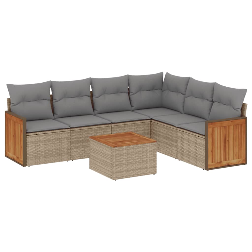 7-delige Loungeset met kussens poly rattan beige is nu te koop bij PeponiXL, paradijselijk wonen!