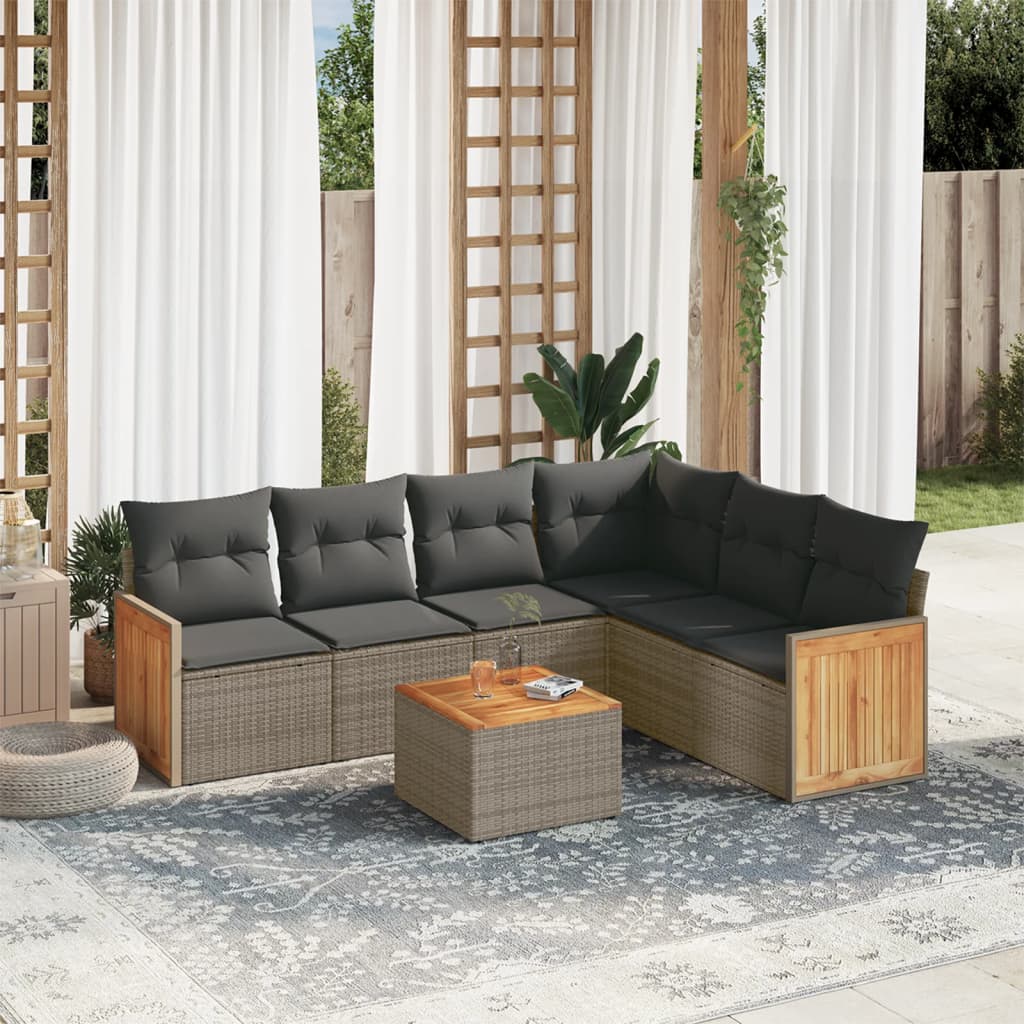 7-delige Loungeset met kussens poly rattan grijs is nu te koop bij PeponiXL, paradijselijk wonen!