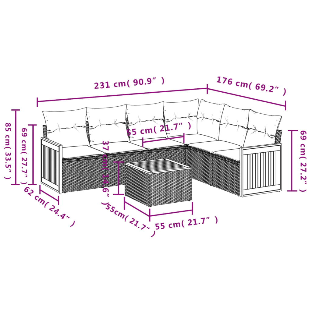 7-delige tuinbankset met kussens, grijs polyrotan is nu te koop bij PeponiXL, paradijselijk wonen!