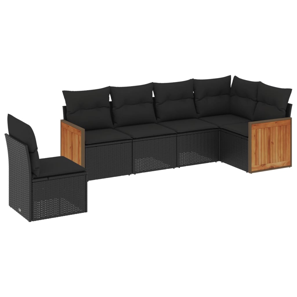 6-delige Loungeset met kussens poly rattan zwart is nu te koop bij PeponiXL, paradijselijk wonen!