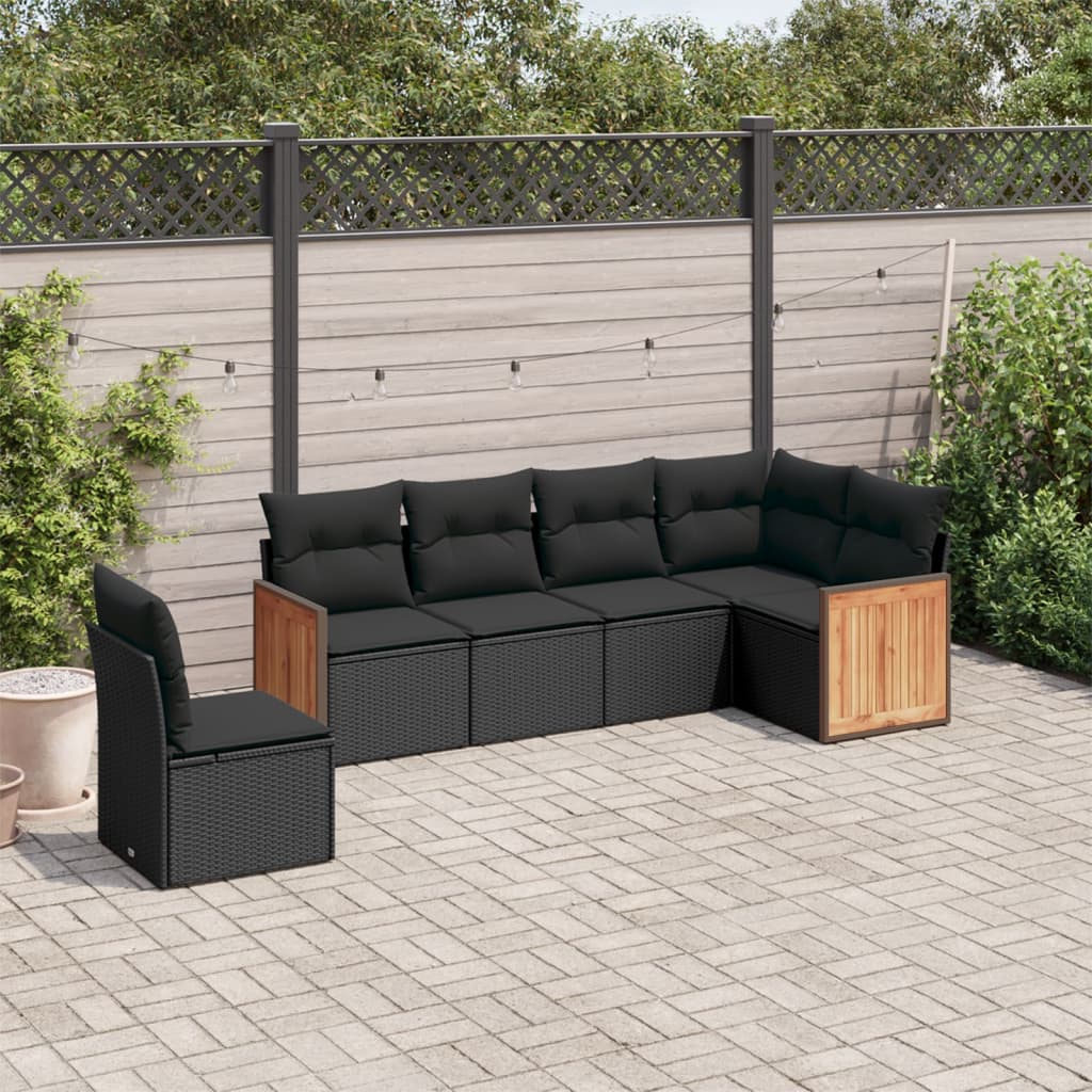 6-delige Loungeset met kussens poly rattan zwart is nu te koop bij PeponiXL, paradijselijk wonen!