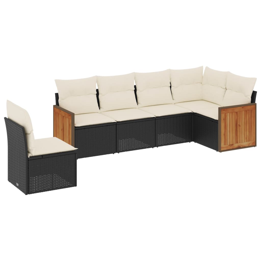 6-delige Loungeset met kussens poly rattan zwart is nu te koop bij PeponiXL, paradijselijk wonen!