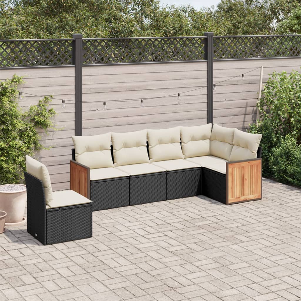 6-delige Loungeset met kussens poly rattan zwart is nu te koop bij PeponiXL, paradijselijk wonen!